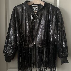 Sequin Fringe Black Cropped Jacket